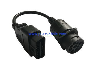Black Deutsch 9 Pin J1939 Male to J1962 OBD2 OBDII 16 Pin Male Cable