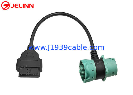 Green Deutsch J1939 9Pin Conector macho-fêmea Pass-through para OBD2 OBDII Cabos femininos em forma de T 9 Pin OBD 2 Adapt