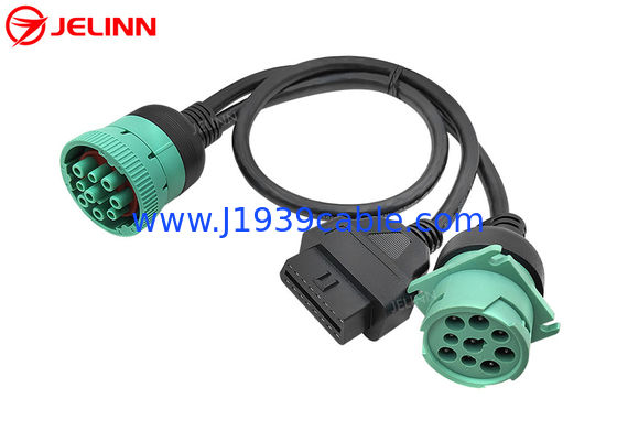 J1939 9 Pin para OBD 2 OBD2 16 Pin Splitter Y Cable 9Pin Splitter Harness para GPS de caminhão